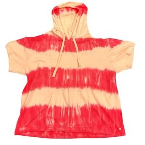 Livi Activeware Women's 26/28 Tie Dye Pink Hooded Short Sleeve Sweatshirt Pocket